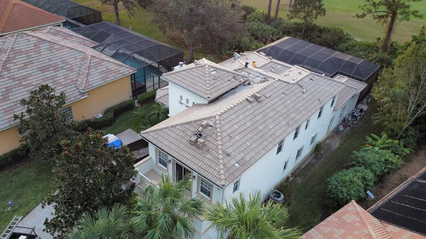 Tile roof replacement on two-story Florida home