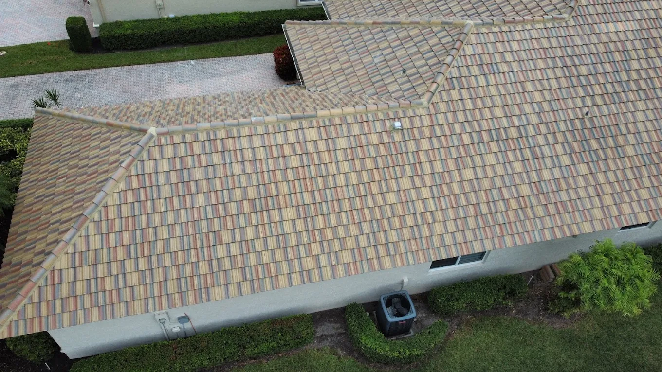 Finished multi-color flat tile roof on Palm Beach Gardens home